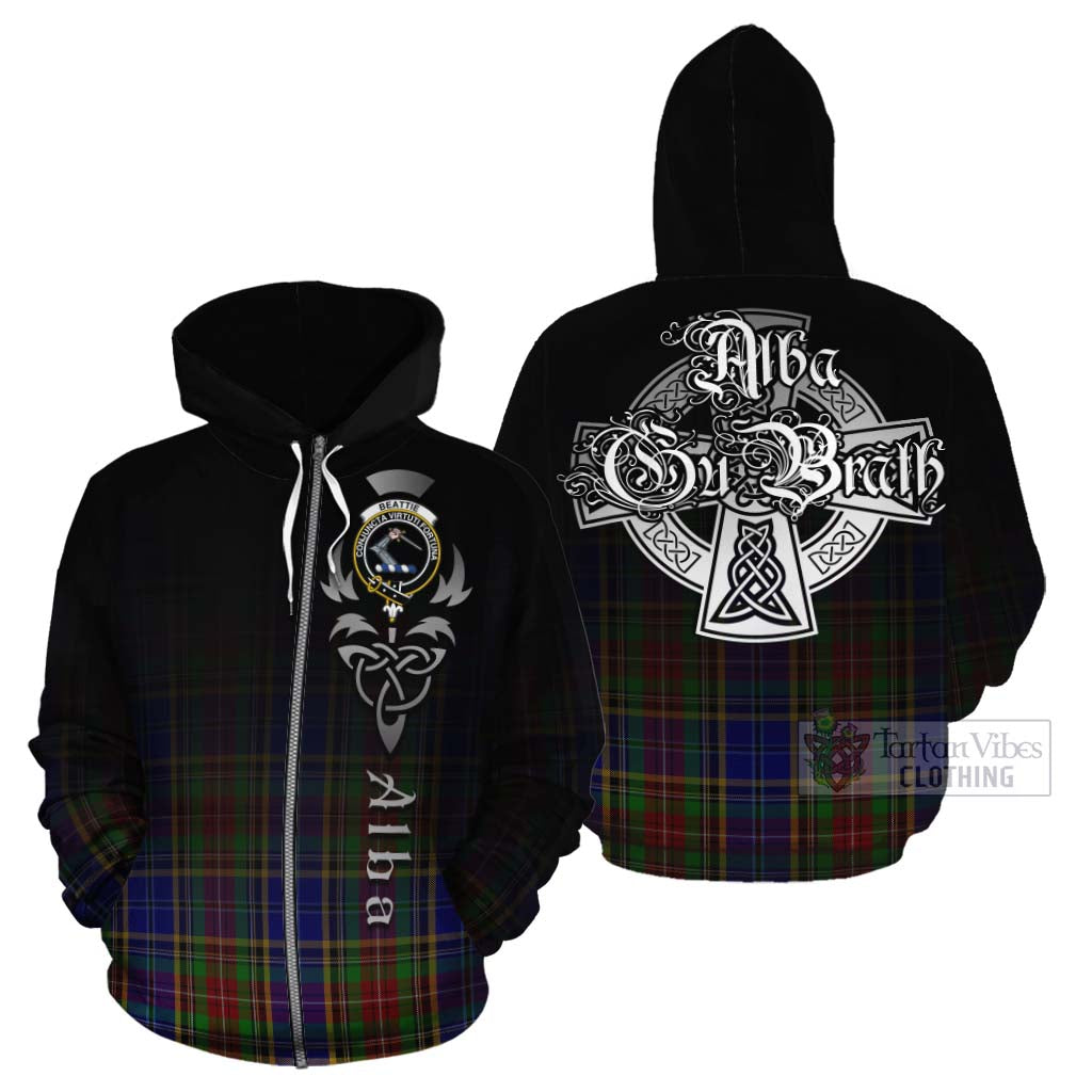 Tartan Vibes Clothing Beattie (Beatty) Tartan Cotton Hoodie Featuring Alba Gu Brath Family Crest Celtic Inspired