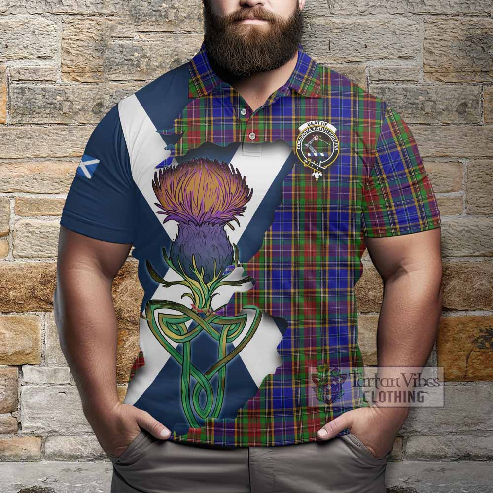 Tartan Vibes Clothing Beattie (Beatty) Tartan Family Crest Polo Shirt Scottish Thistle Celtic Inspired