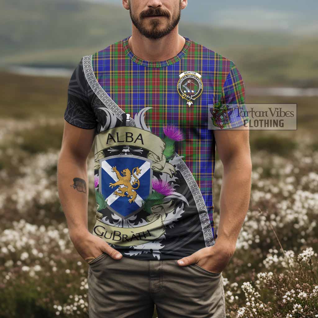 Tartan Vibes Clothing Beattie (Beatty) Tartan Family Crest T-Shirt Lion Rampant Royal Thistle Shield Celtic Inspired