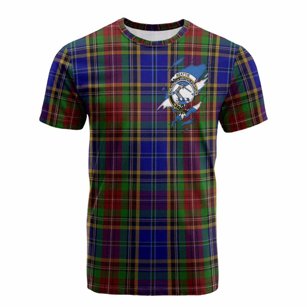 Beattie (Beatty) Clan Crest In Me Tartan Cotton T-shirt Scotland Flag Style