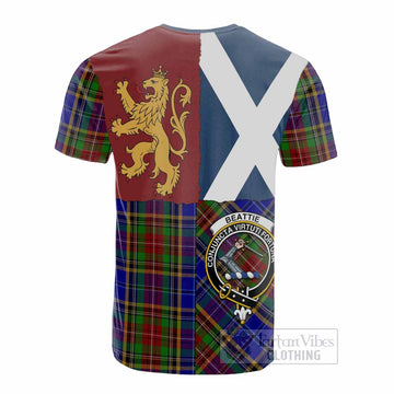 Beattie (Beatty) Crest Tartan Cotton T-shirt with Lion Rampant Saltire Style