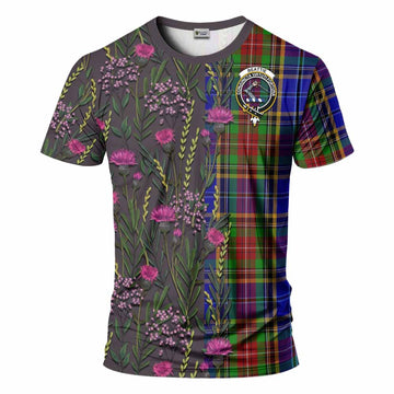 Beattie (Beatty) Family Crest Tartan T-Shirt Scottish Thistle Flower Pattern Half Style