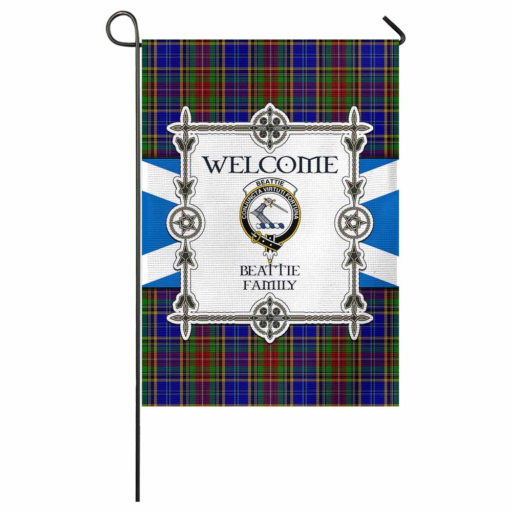 Beattie (Beatty) Family Crest Tartan Welcome Garden Flag Saltire Harmony Style - Tartan Vibes Clothing