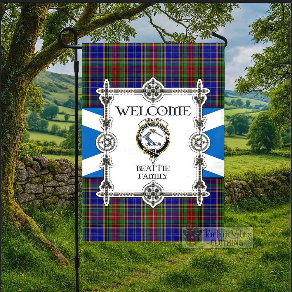 Beattie (Beatty) Family Crest Tartan Welcome Garden Flag Saltire Harmony Style - Tartan Vibes Clothing