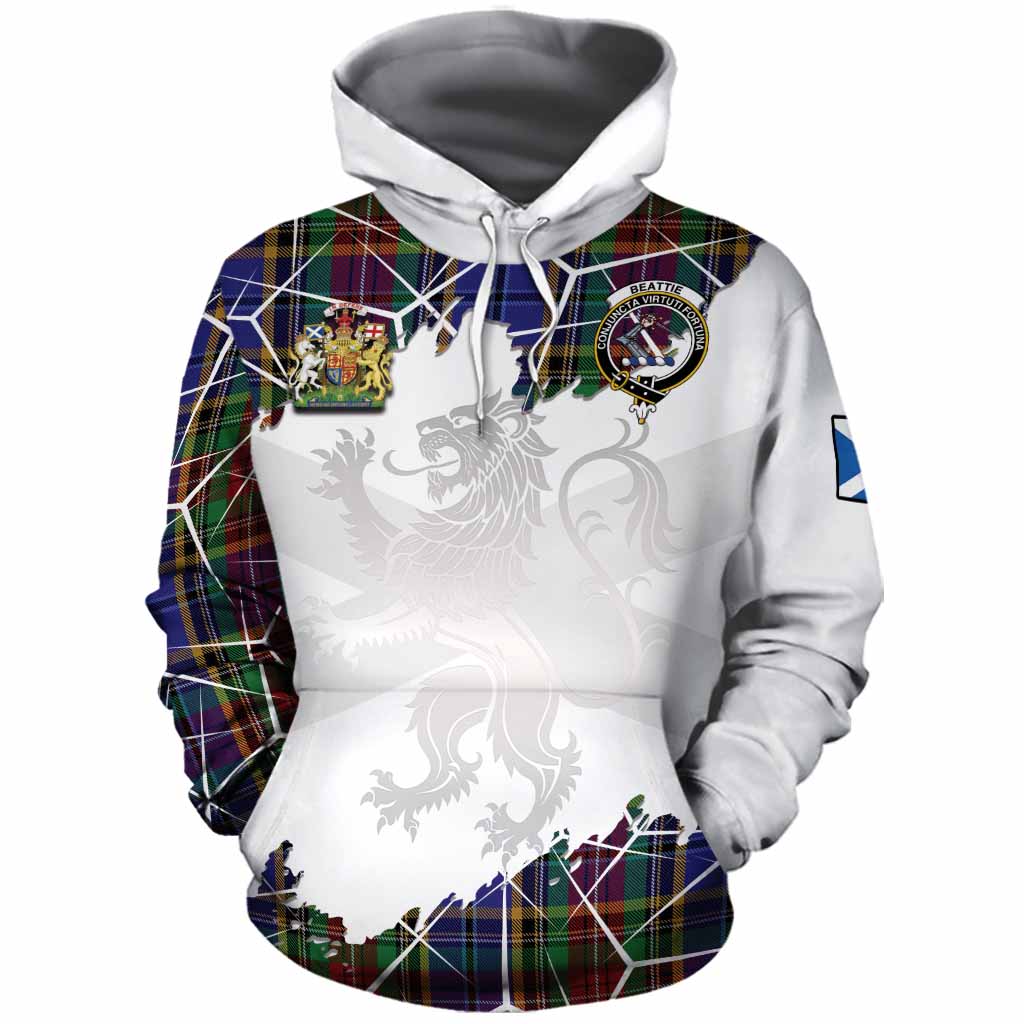 Beattie (Beatty) Tartan Cotton Hoodie with Family Crest and Lion Rampant Grunge Style