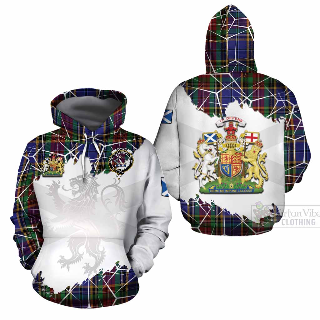 Beattie (Beatty) Tartan Cotton Hoodie with Family Crest and Lion Rampant Grunge Style