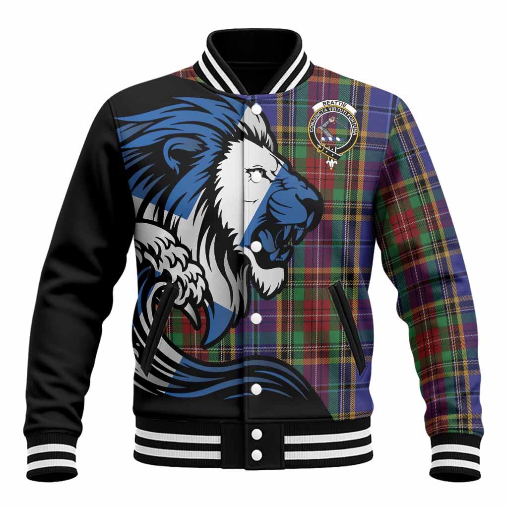Beattie (Beatty) Tartan Crest Baseball Jacket Scottish Golden Lions Wave Flow