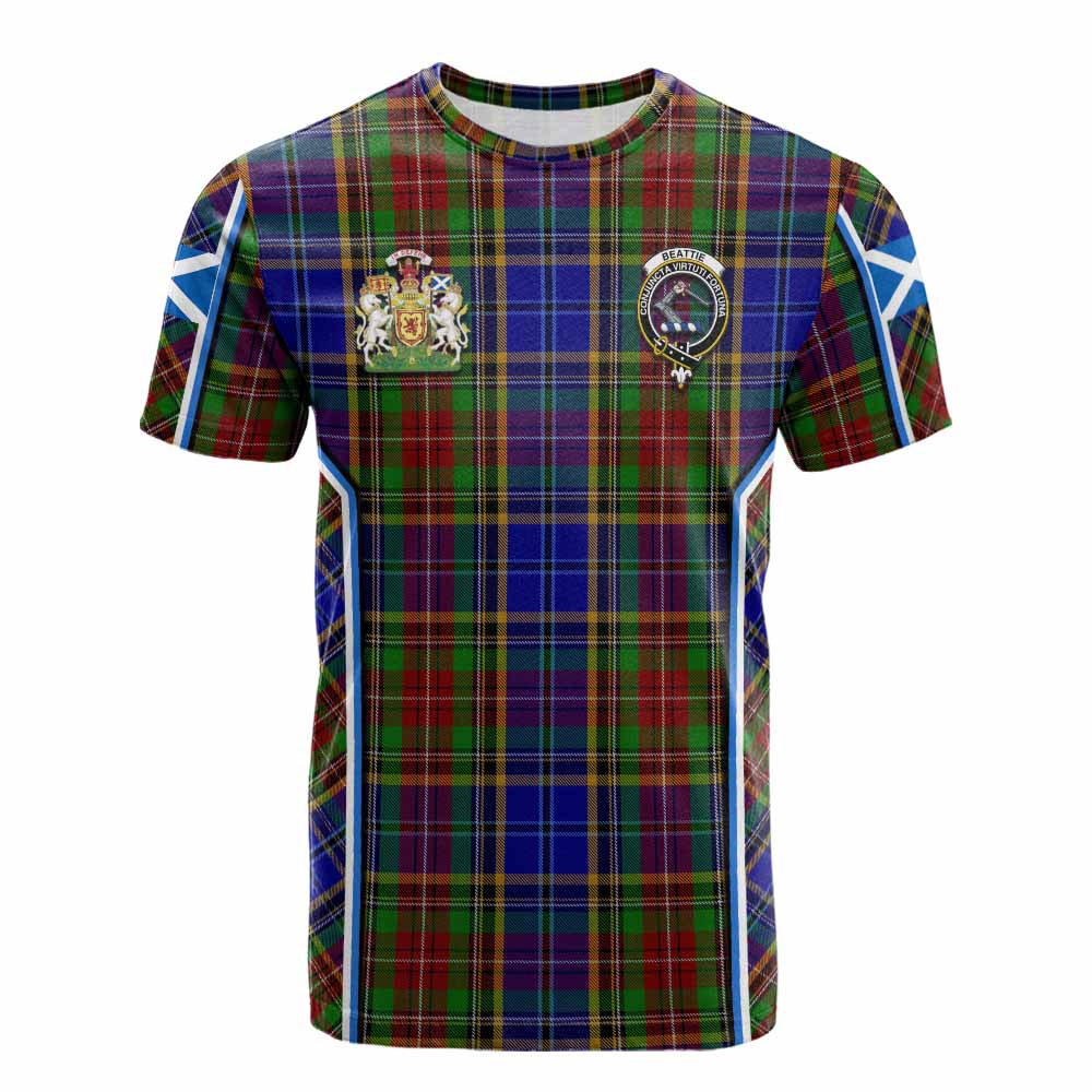 Beattie (Beatty) Tartan Crest Cotton T-shirt Scotland Coat of Arm Flag Style - Tartan Vibes Clothing