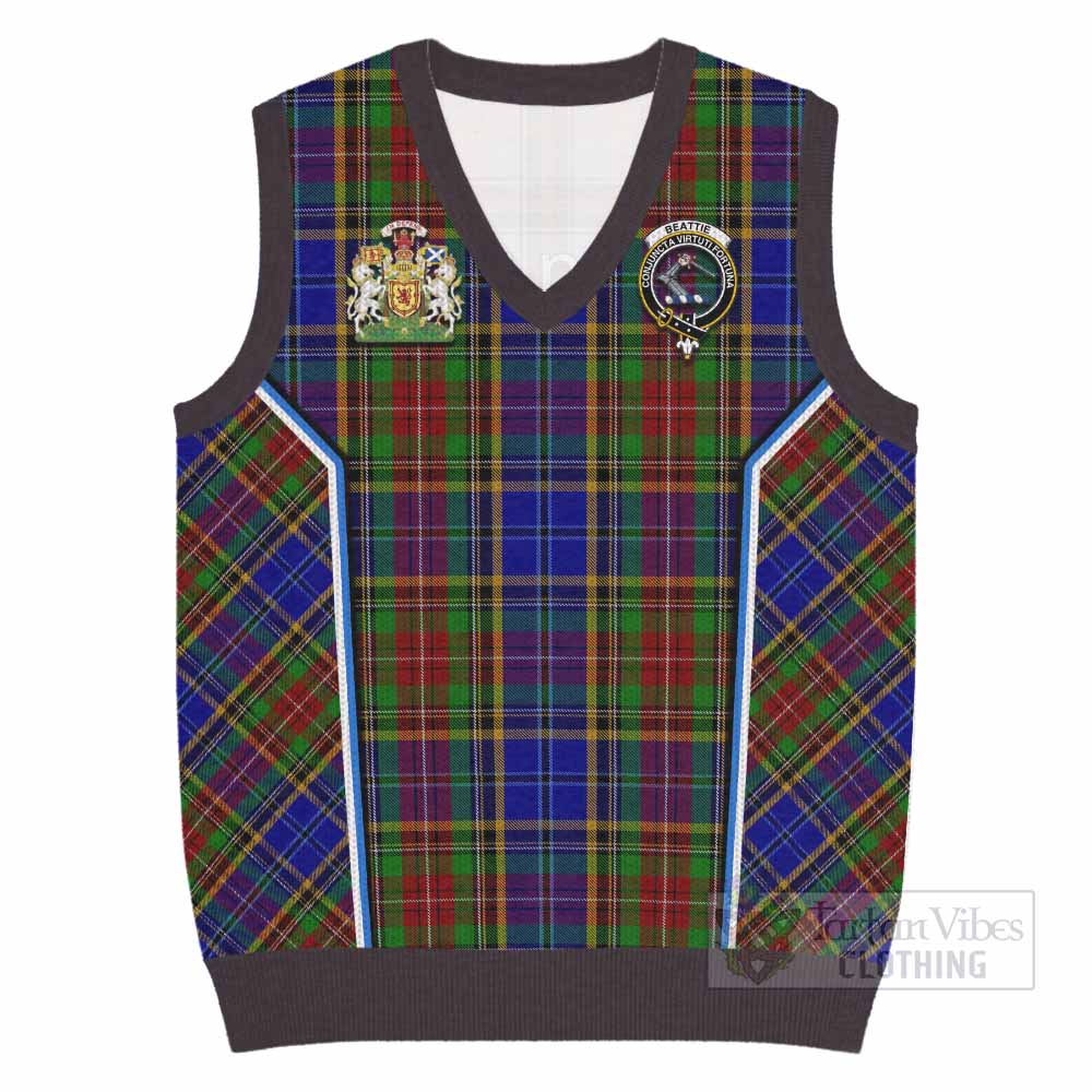 Beattie (Beatty) Tartan Crest Knitted V-Neck Vest Scotland Coat of Arm Flag Style - Tartan Vibes Clothing