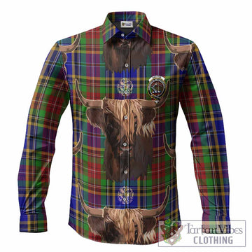 Beattie (Beatty) Tartan Crest Long Sleeve Button Shirts Scotland Heilan Coo Tartan Seamless Style