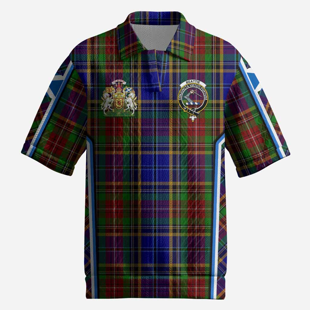 Beattie (Beatty) Tartan Crest Men’s Polo Sweater Top Scotland Coat of Arm Flag Style