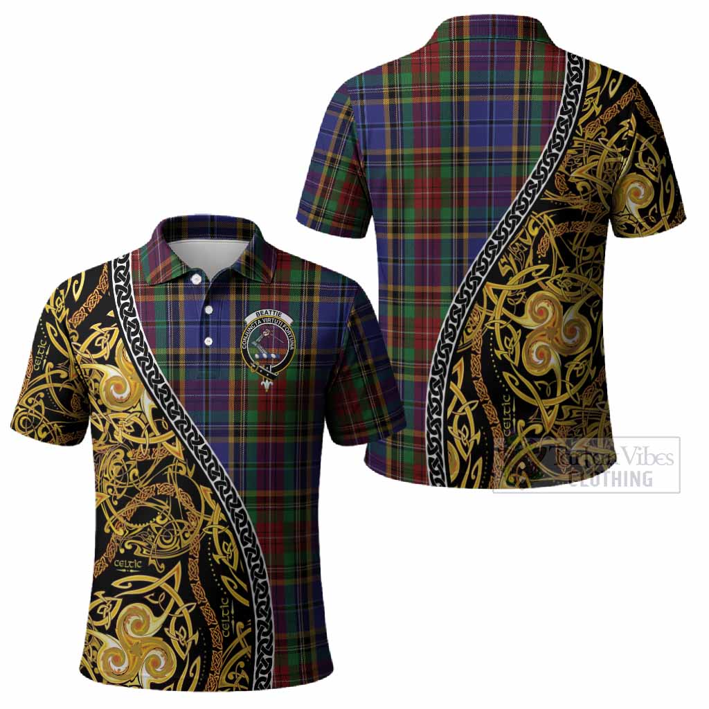 Beattie (Beatty) Tartan Crest Polo Shirt Celtic Knot and Triple Trickle Spiral Symbols