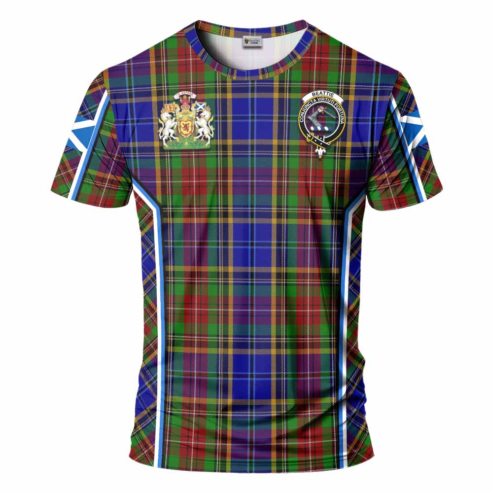 Beattie (Beatty) Tartan Crest T-shirt Scotland Coat of Arm Flag Style - Tartan Vibes Clothing
