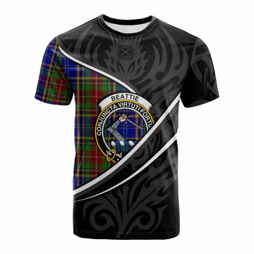 Beattie (Beatty) Tartan Family Crest Cotton T-shirt Celtic Scottish Thistle Floral