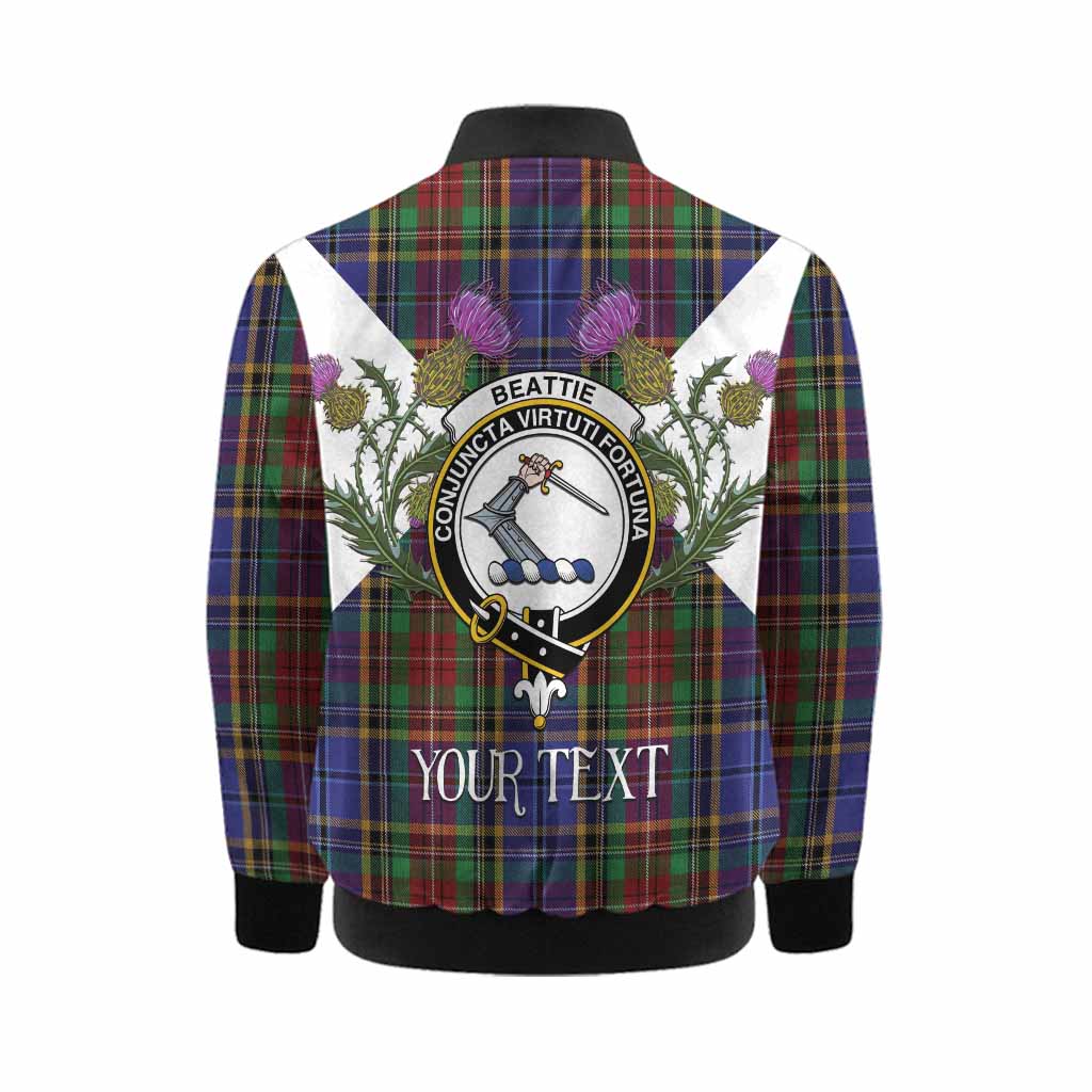 Beattie (Beatty) Tartan Family Crest Kid Bomber Jacket Scottish Burns Night Thistle Floral