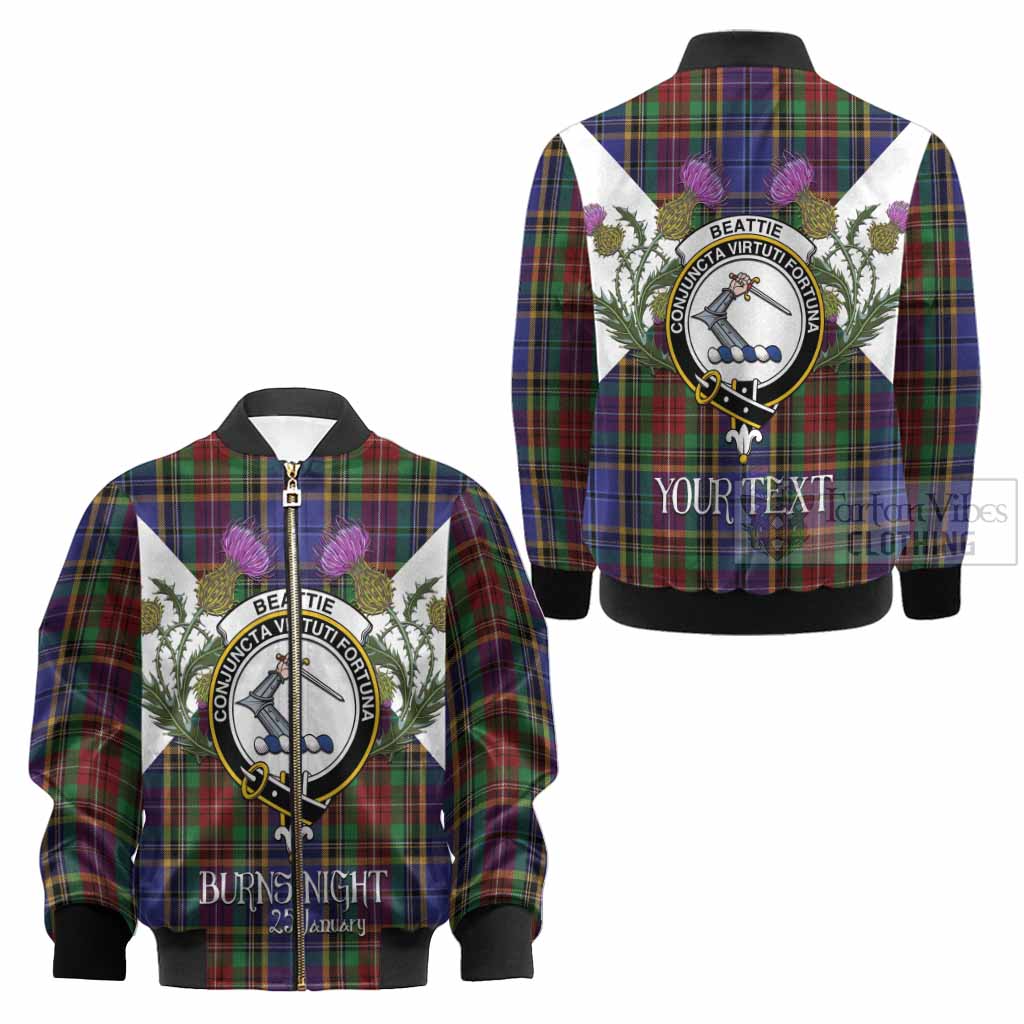 Beattie (Beatty) Tartan Family Crest Kid Bomber Jacket Scottish Burns Night Thistle Floral