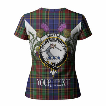 Beattie (Beatty) Tartan Family Crest Women T shirt Scottish Burns Night Thistle Floral