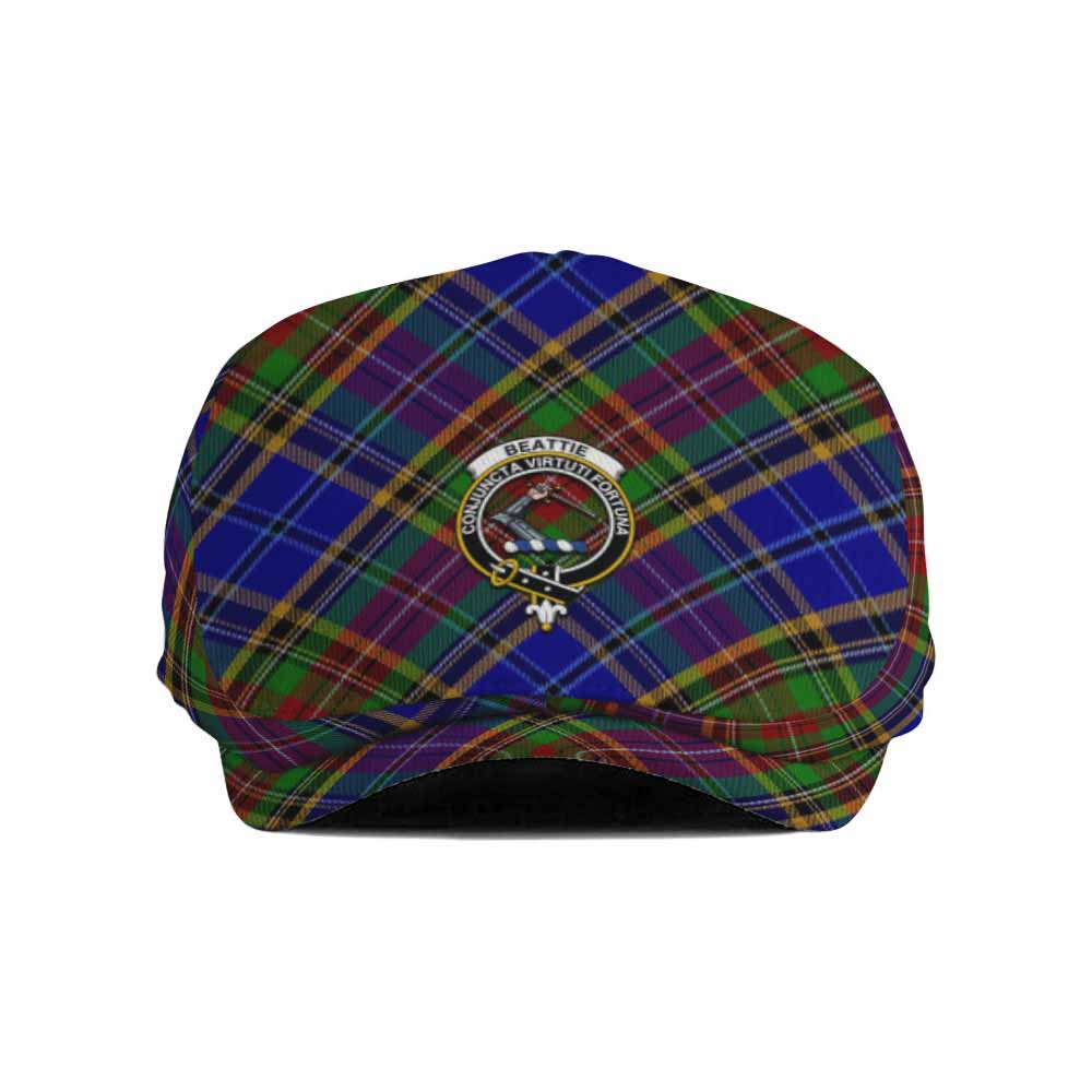 Beattie (Beatty) Tartan Flat Cap, Jeff Cap Cross Style with Family Crest - Tartan Vibes Clothing