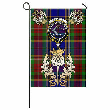 Beattie (Beatty) Tartan Garden Flag with Golden Regal Scottish Thistle Emblem