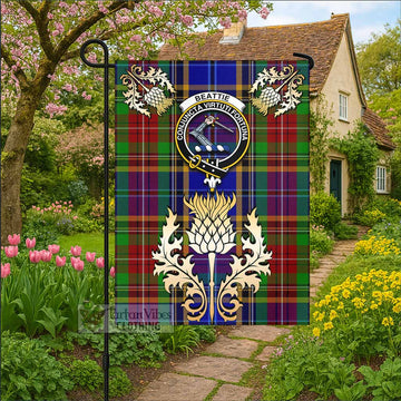 Beattie (Beatty) Tartan Garden Flag with Golden Regal Scottish Thistle Emblem