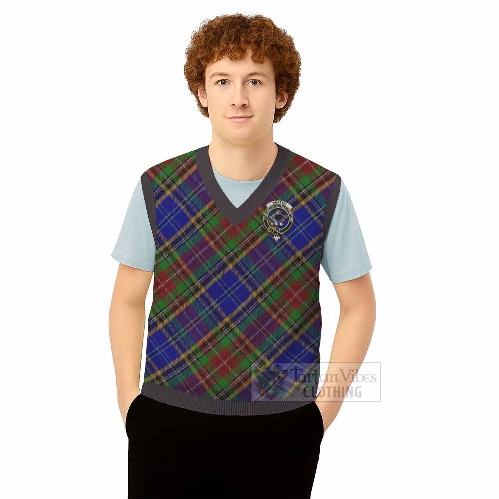 Beattie (Beatty) Tartan Knitted V-Neck Vest with Family Crest Cross Style
