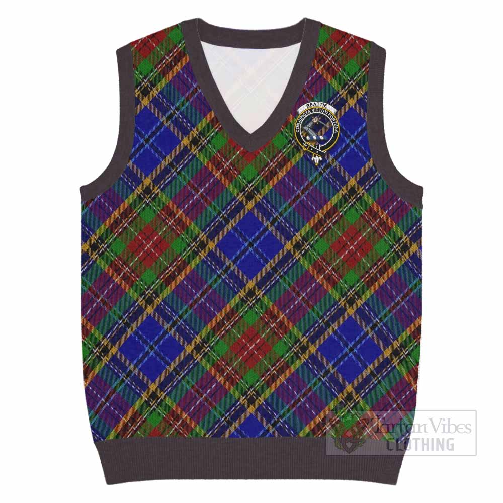 Beattie (Beatty) Tartan Knitted V-Neck Vest with Family Crest Cross Style