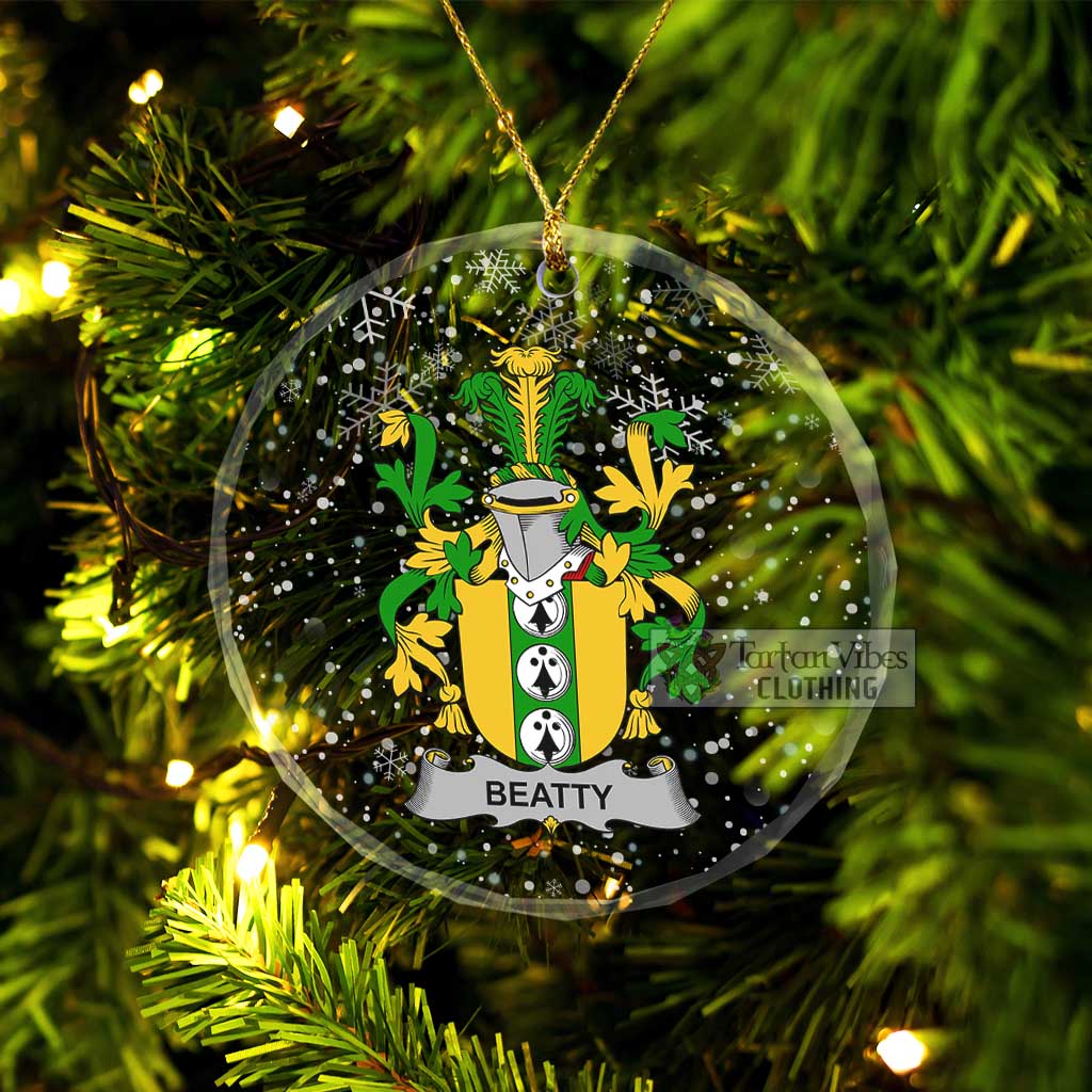 Beatty Irish Clan Christmas Glass Ornament with Coat of Arms Transparent Glass Circle - 2D-tartanvibesclothing