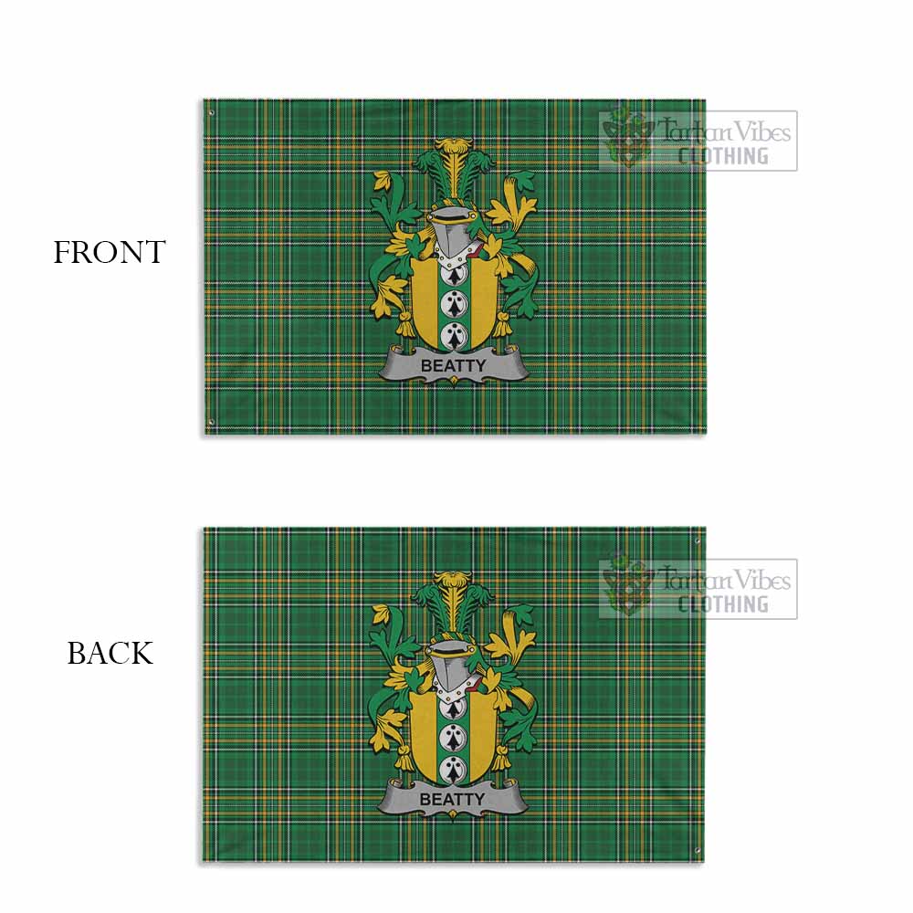 Tartan Vibes Clothing Beatty Irish Clan Tartan House Flag with Coat of Arms