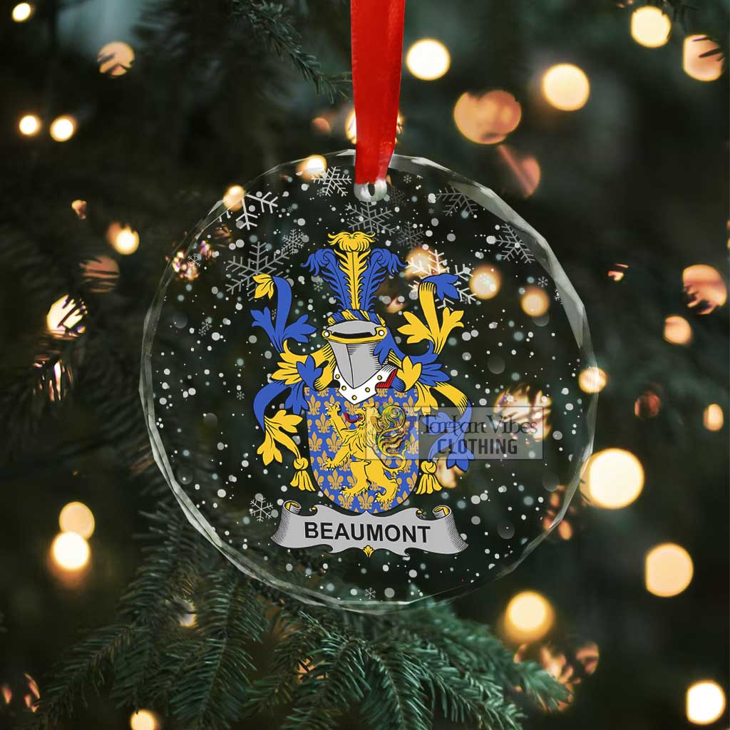 Tartan Vibes Clothing Beaumont Irish Clan Christmas Glass Ornament with Coat of Arms