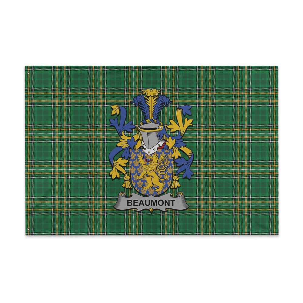 Tartan Vibes Clothing Beaumont Irish Clan Tartan House Flag with Coat of Arms