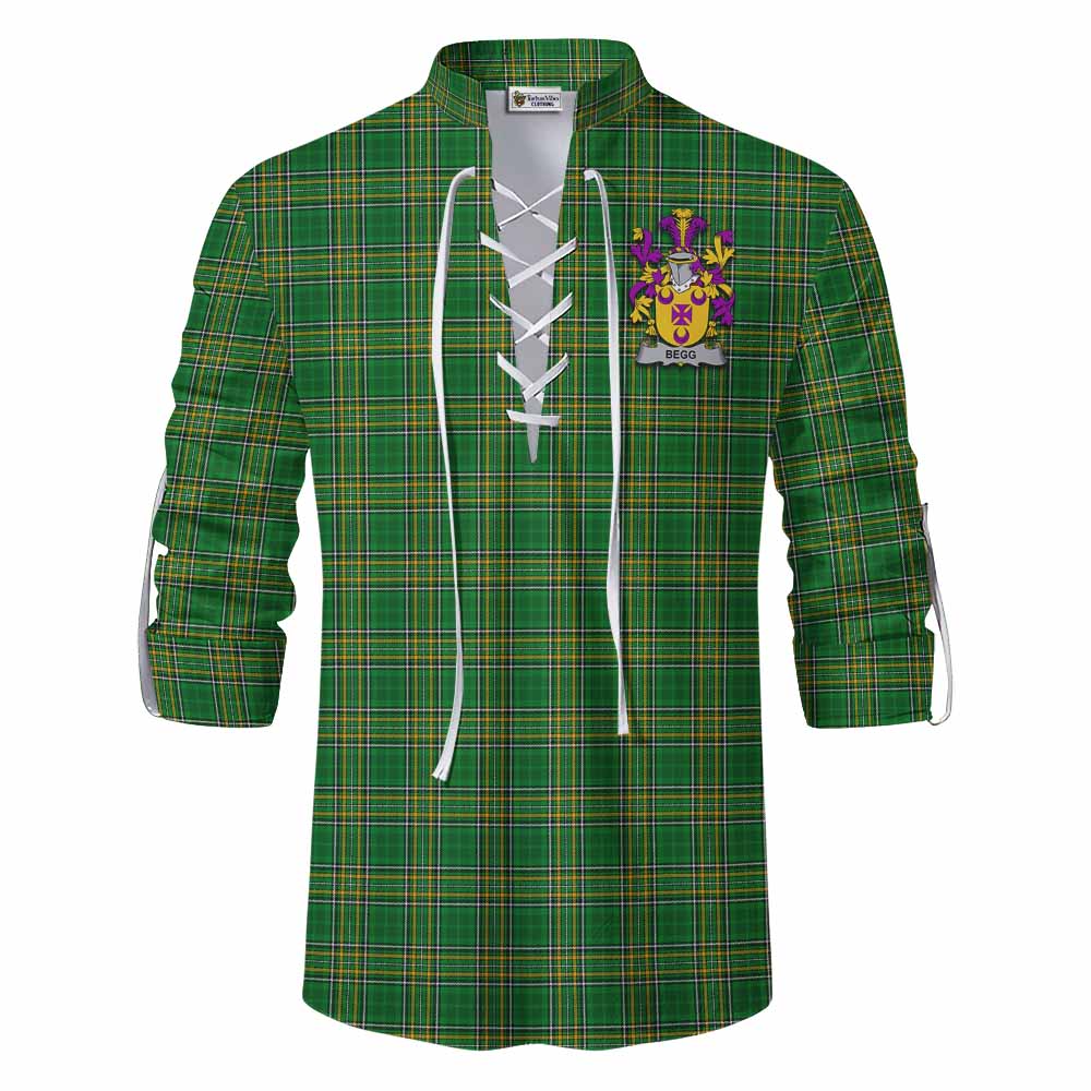 Tartan Vibes Clothing Begg Irish Clan Tartan Ghillie Kilt Shirt with Coat of Arms