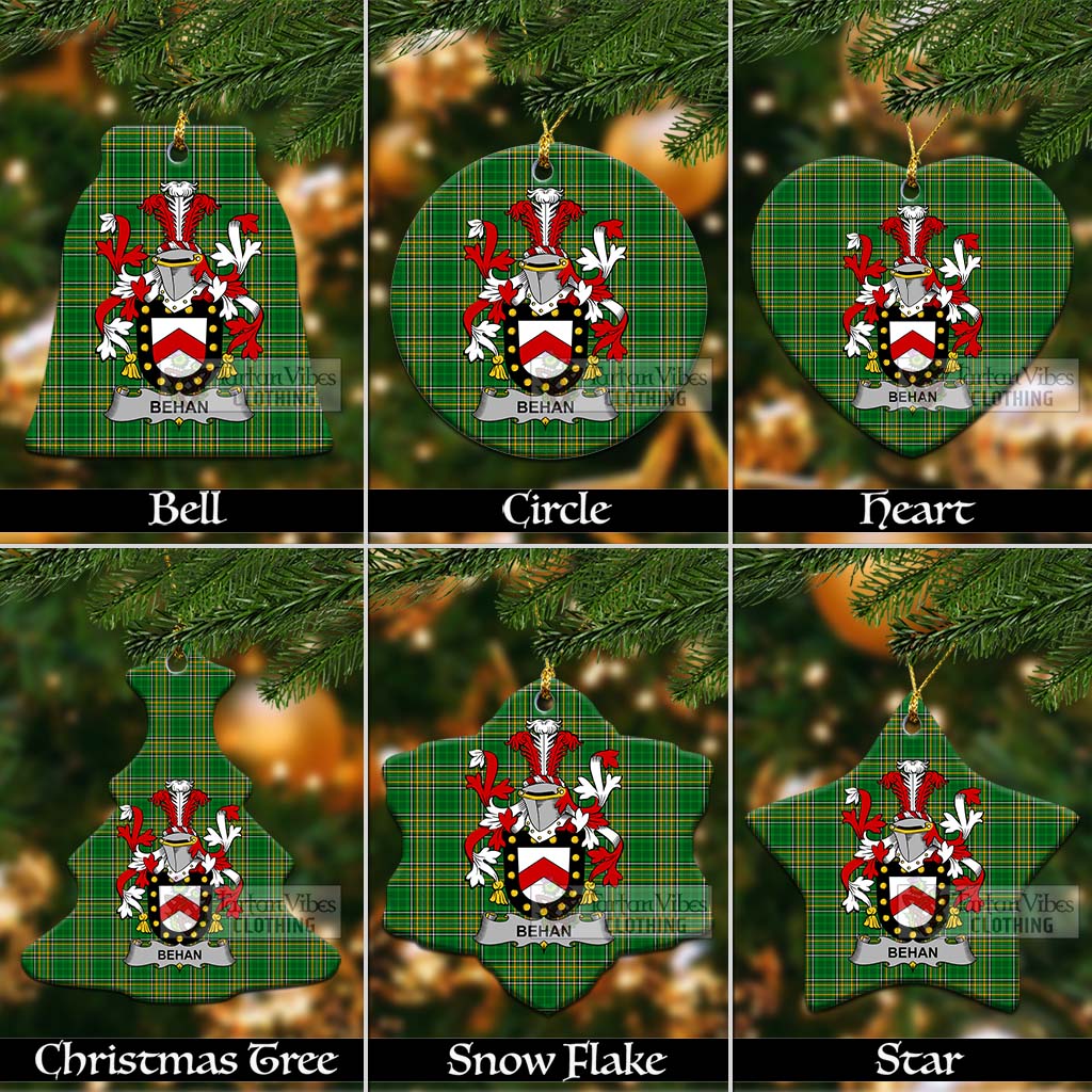 Tartan Vibes Clothing Behan Irish Clan Tartan Christmas Ceramic Ornament with Coat of Arms