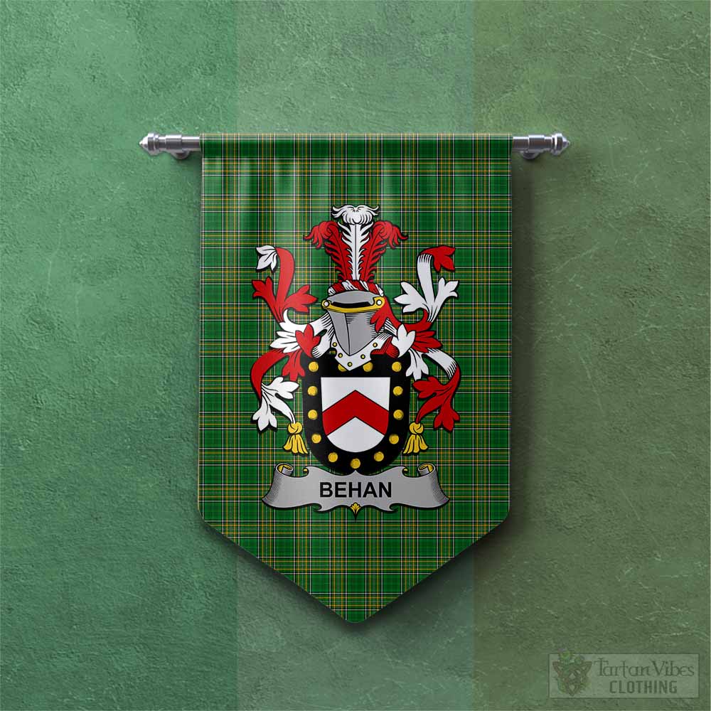 Behan Irish Clan Tartan Gonfalon, Tartan Banner with Coat of Arms Chevron - Tartan Vibes Clothing