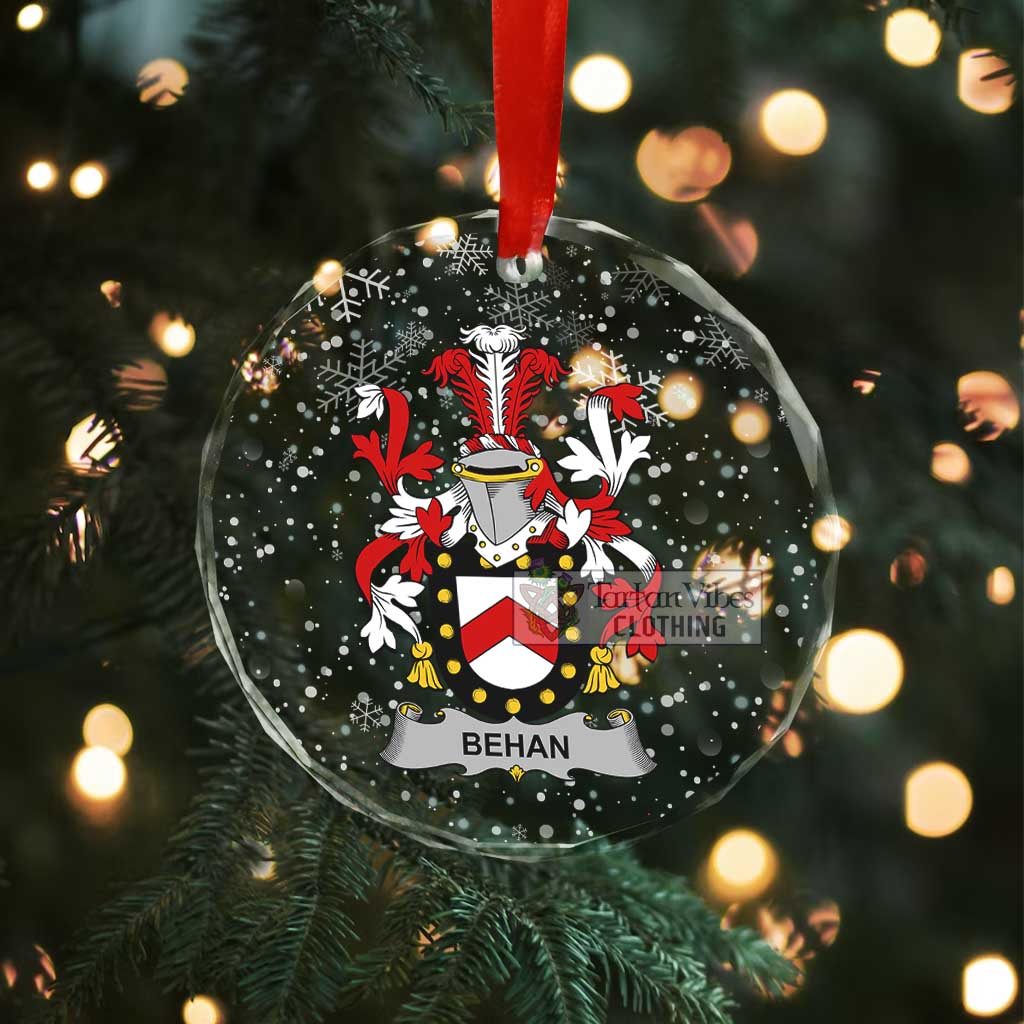 Behan Irish Clan Christmas Glass Ornament with Coat of Arms - 2D-tartanvibesclothing