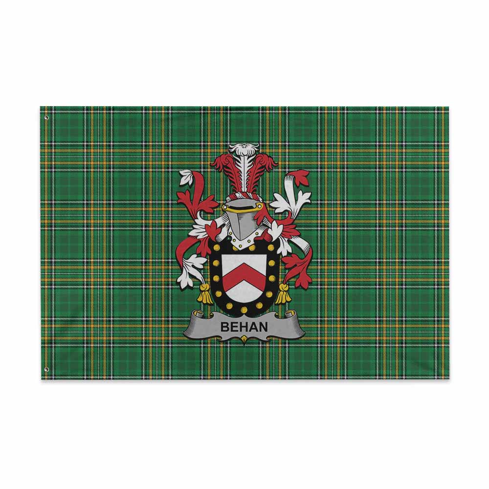 Tartan Vibes Clothing Behan Irish Clan Tartan House Flag with Coat of Arms