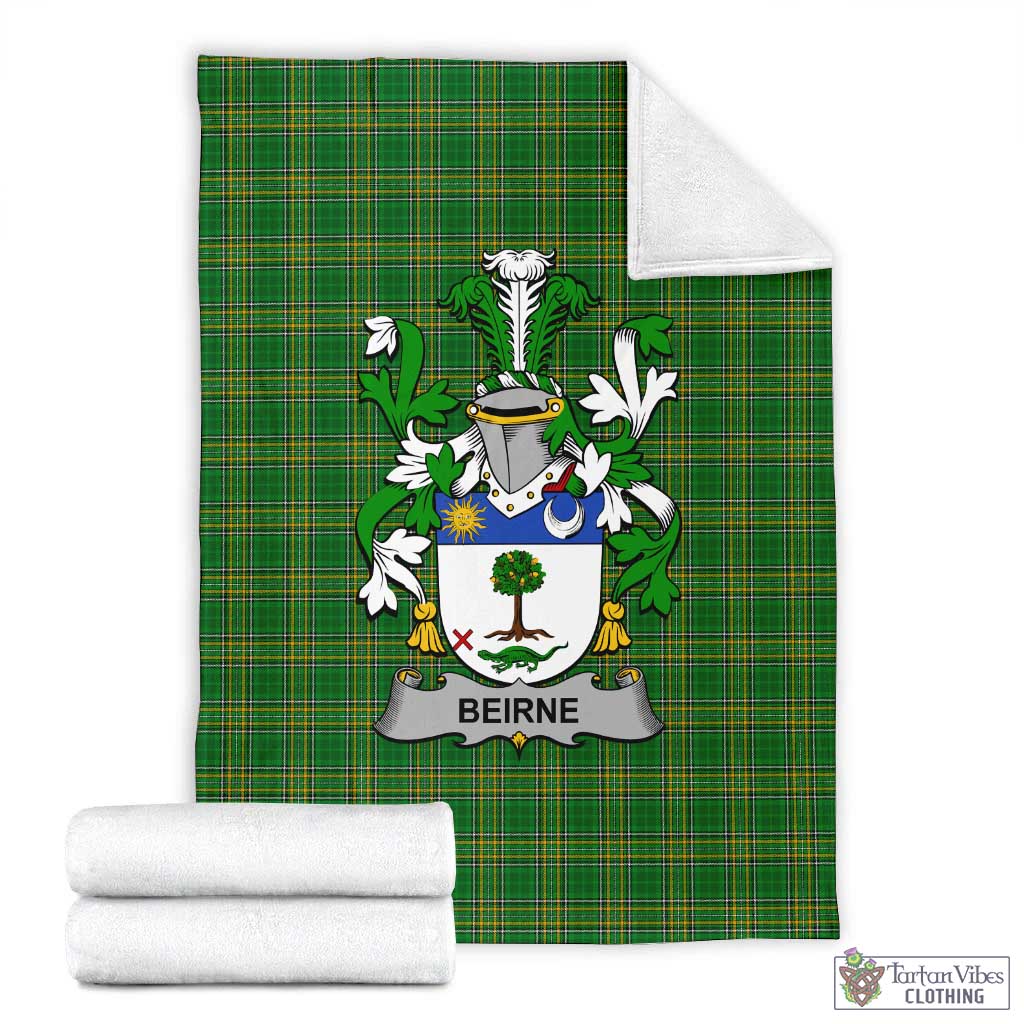 Beirne Irish Clan Tartan Blanket with Coat of Arms X-Large 59 x 79 inches 150 x 200 cm - Tartan Vibes Clothing