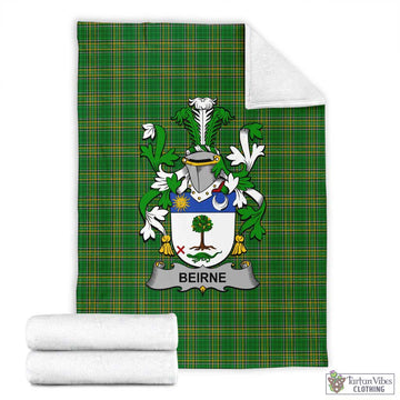 Tartan Vibes Clothing Beirne Irish Clan Tartan Blanket with Coat of Arms