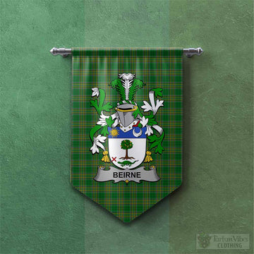 Beirne Irish Clan Tartan Gonfalon, Tartan Banner with Coat of Arms