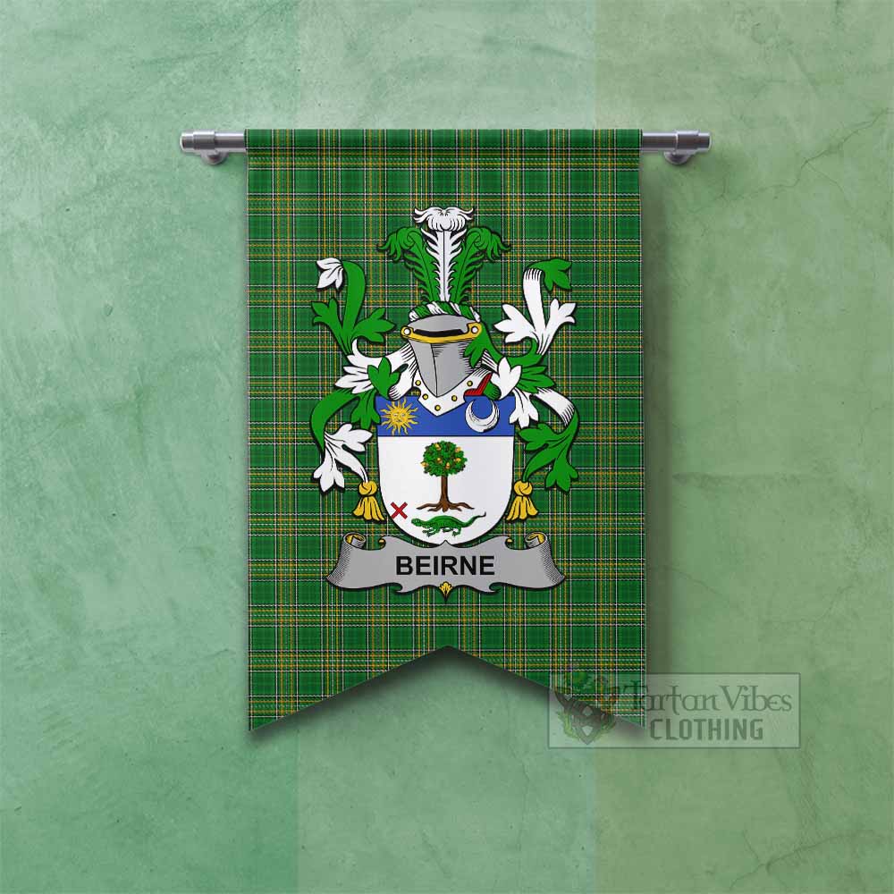 Beirne Irish Clan Tartan Gonfalon, Tartan Banner with Coat of Arms Fishtail - Tartan Vibes Clothing