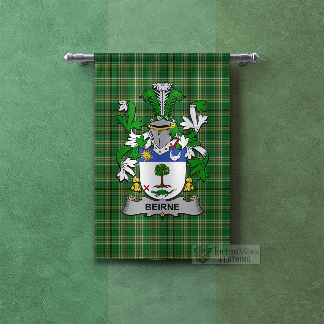 Beirne Irish Clan Tartan Gonfalon, Tartan Banner with Coat of Arms Rectangle - Tartan Vibes Clothing