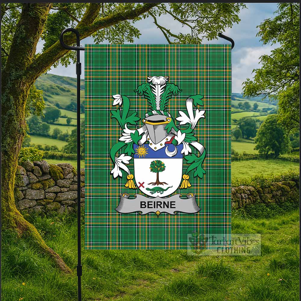Beirne Irish Clan Tartan Flag with Coat of Arms