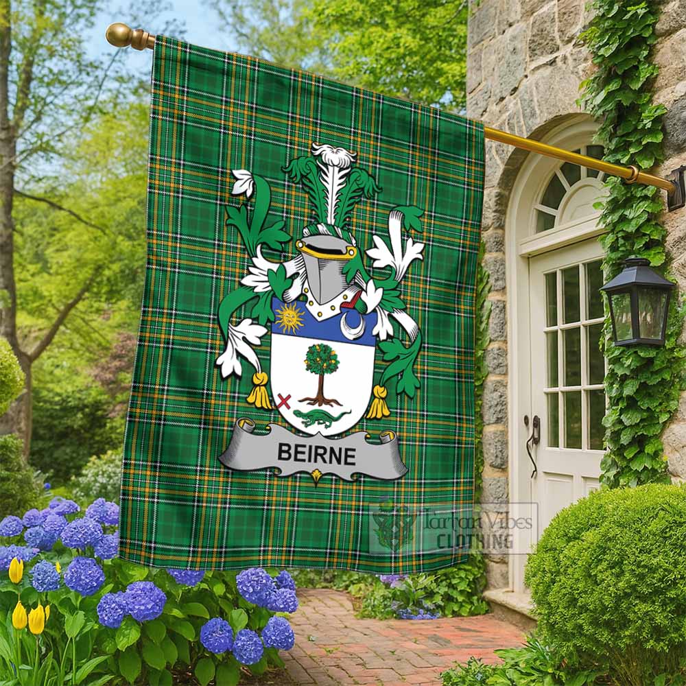 Beirne Irish Clan Tartan Flag with Coat of Arms