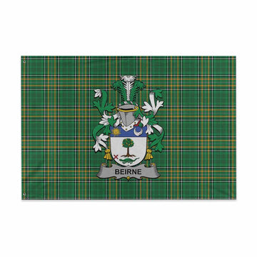 Beirne Irish Clan Tartan House Flag with Coat of Arms