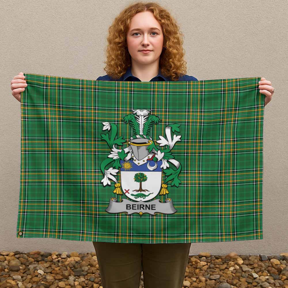 Tartan Vibes Clothing Beirne Irish Clan Tartan House Flag with Coat of Arms