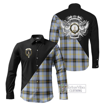 Bell Tartan Long Sleeve Button Shirt with Family Crest and Military Logo Style