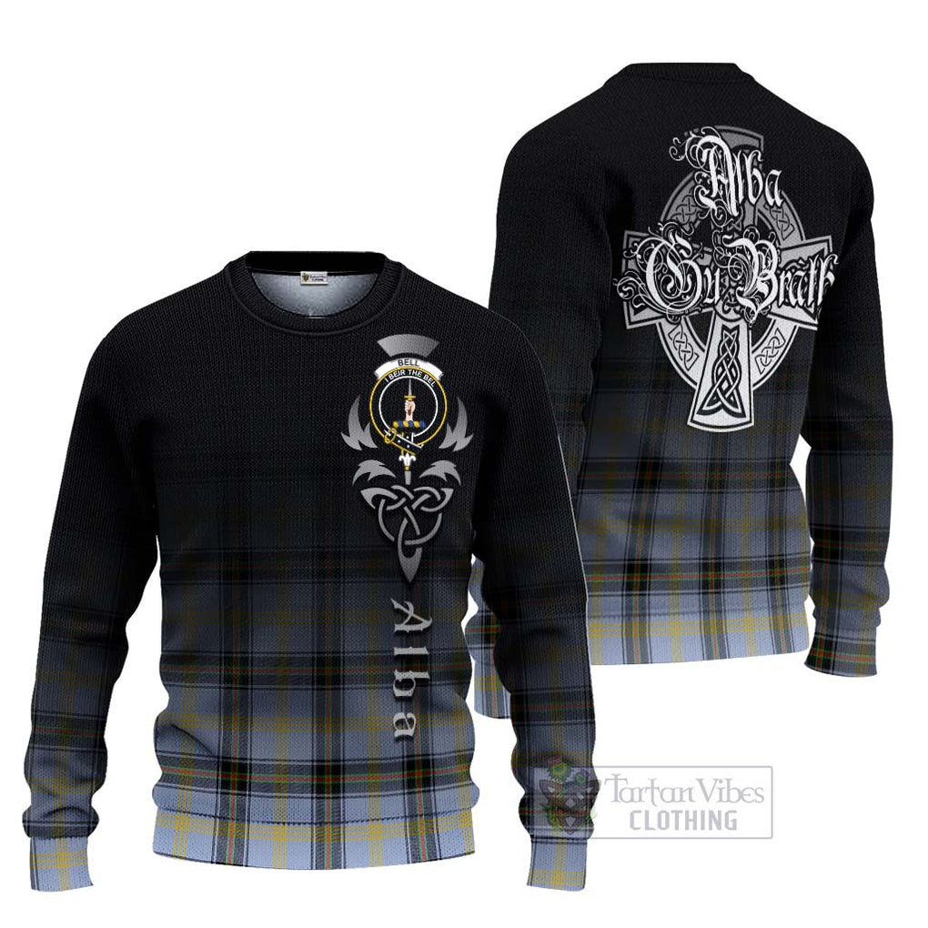Tartan Vibes Clothing Bell Tartan Knitted Sweater Featuring Alba Gu Brath Family Crest Celtic Inspired