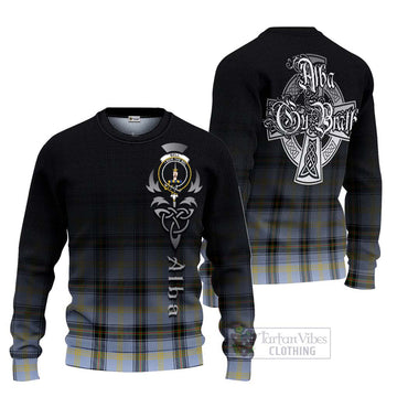 Tartan Vibes Clothing Bell Tartan Knitted Sweater Featuring Alba Gu Brath Family Crest Celtic Inspired