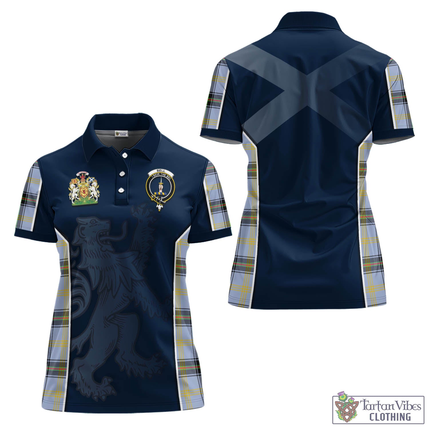 Tartan Vibes Clothing Bell Tartan Women's Polo Shirt with Family Crest and Lion Rampant Vibes Sport Style