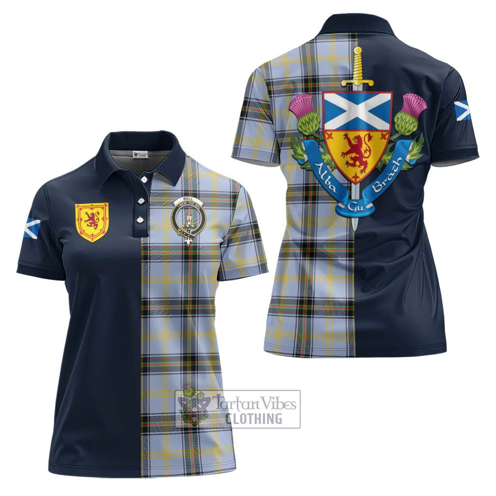 Tartan Vibes Clothing Bell Tartan Women's Polo Shirt with Scottish Lion Royal Arm Half Style