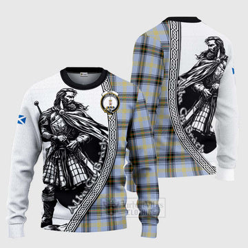 Tartan Vibes Clothing Bell Tartan Clan Crest Knitted Sweater with Highlander Warrior Celtic Style